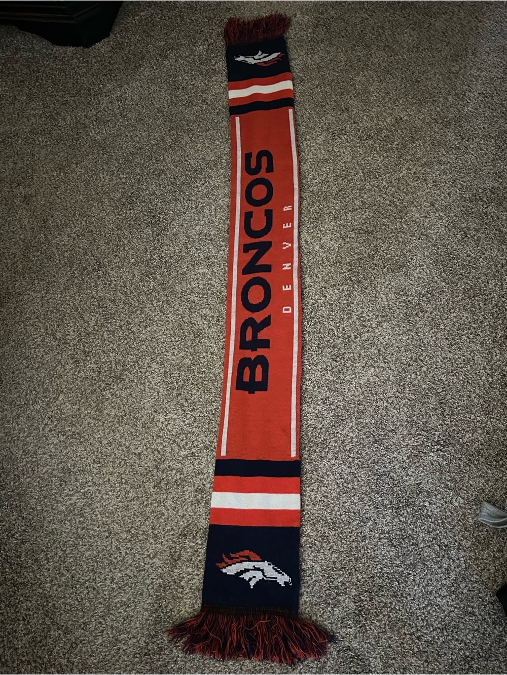 J. Crew Orange Knit Fan Scarf with Navy Lettering